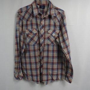 Wrangler Men's Plaid Casual Button Down Shirt - Red, Blue, White